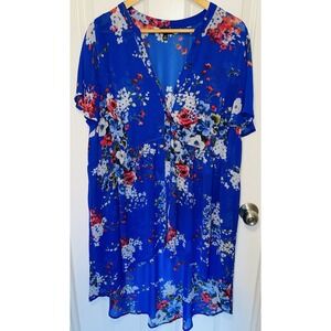 Torrid 2 (18/20 US) Sheer Chiffon High Low Floral Beach Cover Up Button Up Dress
